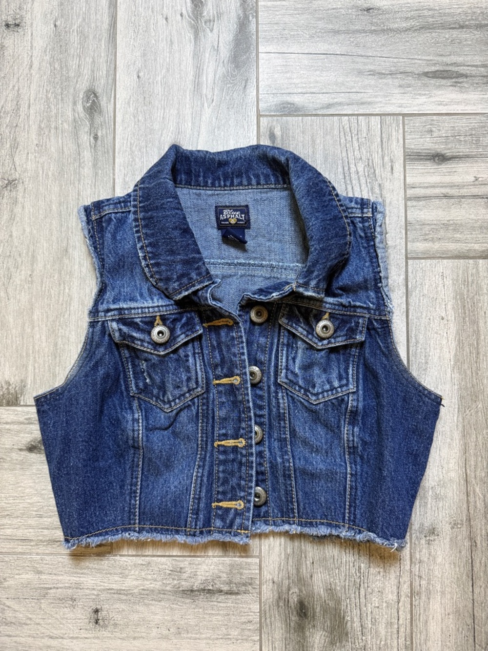 Asphalt Blue Denim Jacket with Navy and Yellow Logo